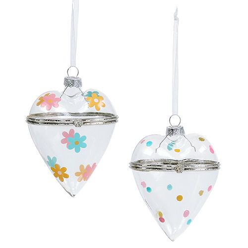 Floristik24 Corazón de vidrio para relleno clasificado 9cm 2pcs