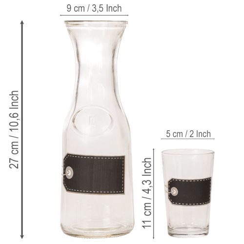 Jarra de cristal de 27 cm de alto con 4 vasos de 11 cm de alto. | Floristik24.es