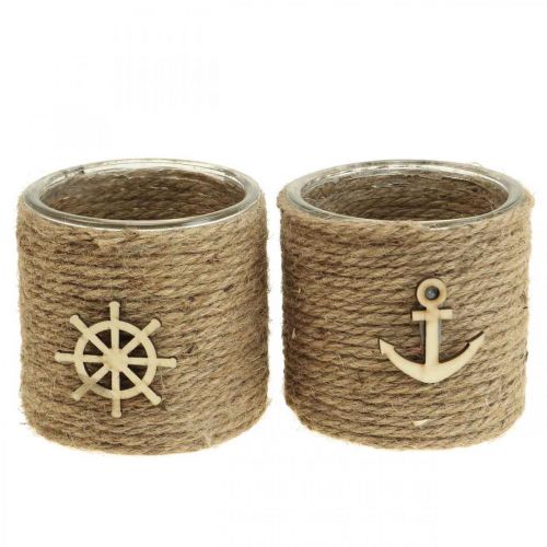 Floristik24 Portavelas Maritim linterna vidrio Ø10.5cm H10cm 2pcs