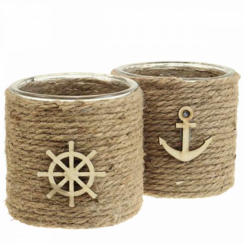 Floristik24 Portavelas Maritim linterna vidrio Ø10.5cm H10cm 2pcs