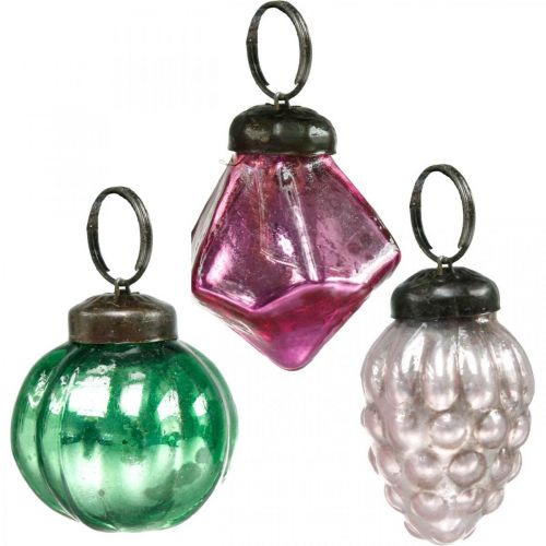 Floristik24 Mezcla de bolas de cristal, diamante/bola/cono de cristal auténtico, aspecto antiguo Ø3–3,5 cm H4,5–5,5 cm 9 piezas