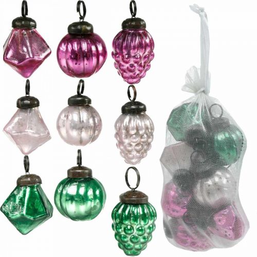 Floristik24 Mezcla de bolas de cristal, diamante/bola/cono de cristal auténtico, aspecto antiguo Ø3–3,5 cm H4,5–5,5 cm 9 piezas