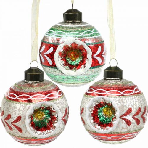 Floristik24 Bolas de árbol de Navidad con patrón, adornos de árbol, bolas de Navidad de colores H9cm Ø8cm vidrio real 3ud