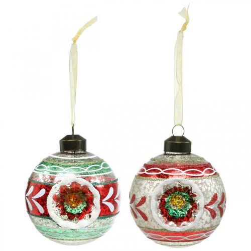 Floristik24 Bolas de árbol de Navidad con patrón, adornos de árbol, bolas de Navidad de colores H9cm Ø8cm vidrio real 3ud