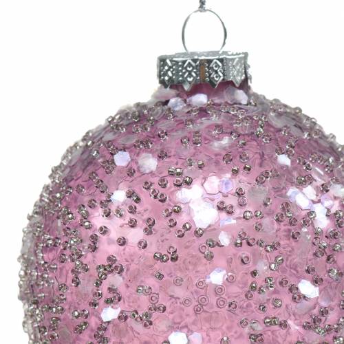 Artículo Decoración para árbol de Navidad Bola de cristal Lentejuelas Púrpura Ø8cm 4pcs
