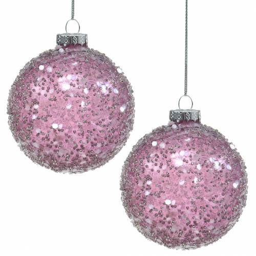 Floristik24 Decoración para árbol de Navidad Bola de cristal Lentejuelas Púrpura Ø8cm 4pcs