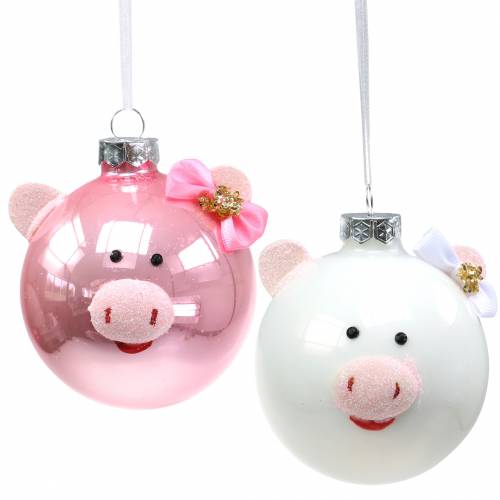 Floristik24 Decoración árbol de navidad bola cristal cerdito rosa/blanco Ø8cm 2pcs