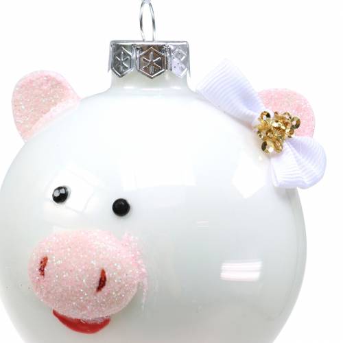 Floristik24 Decoración árbol de navidad bola cristal cerdito rosa/blanco Ø8cm 2pcs