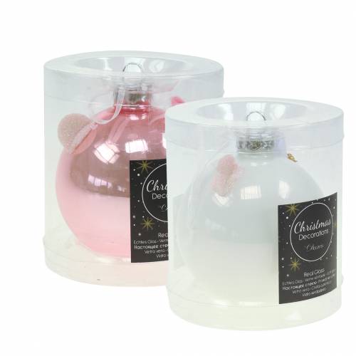Floristik24 Decoración árbol de navidad bola cristal cerdito rosa/blanco Ø8cm 2pcs