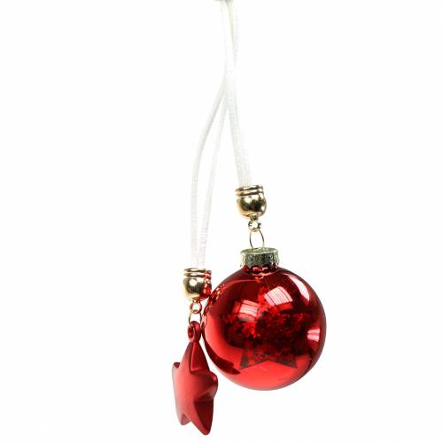 Floristik24 Decoración árbol de Navidad bola de cristal con estrella roja 5cm