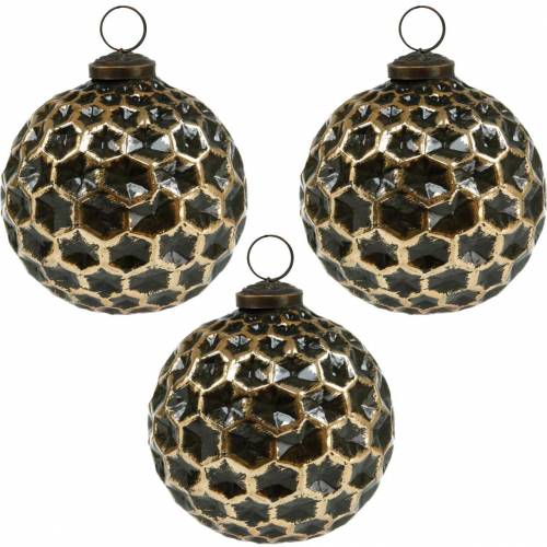 Floristik24 Bola navideña patrón nido de abeja marrón, dorado Ø10cm 3ud