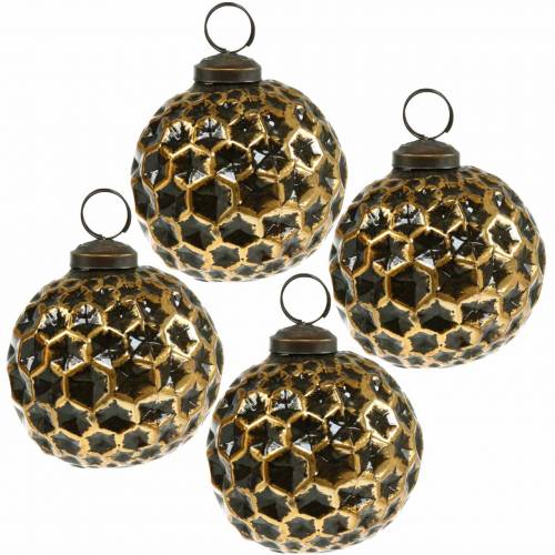 Floristik24 Bola navideña patrón nido de abeja marrón, dorado Ø7.5cm 4ud