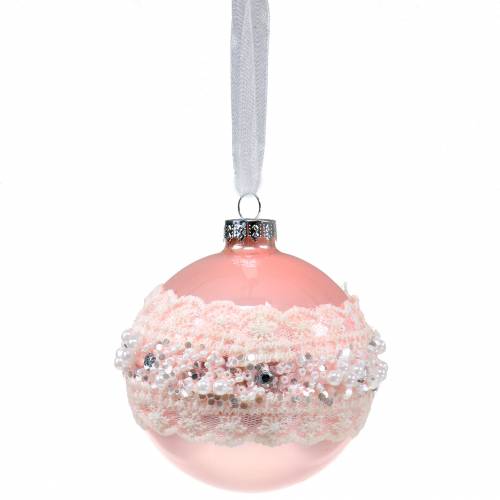 Floristik24 Bola de cristal rosa con puntilla y perlas 3uds