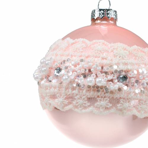 Floristik24 Bola de cristal rosa con puntilla y perlas 3uds
