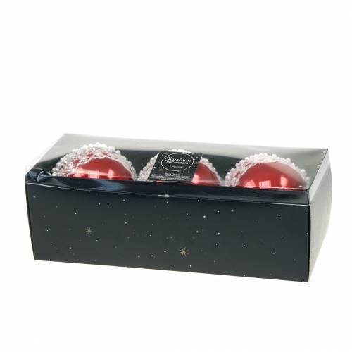 Floristik24 Bola de cristal roja con puntilla y perlas 3uds