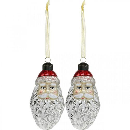 Floristik24 Colgante decorativo Papá Noel, decoración de adviento, decoración de árbol de Navidad de vidrio real, aspecto vintage H12cm Øcm 2pcs