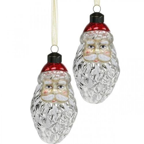Floristik24 Colgante decorativo Papá Noel, decoración de adviento, decoración de árbol de Navidad de vidrio real, aspecto vintage H12cm Øcm 2pcs