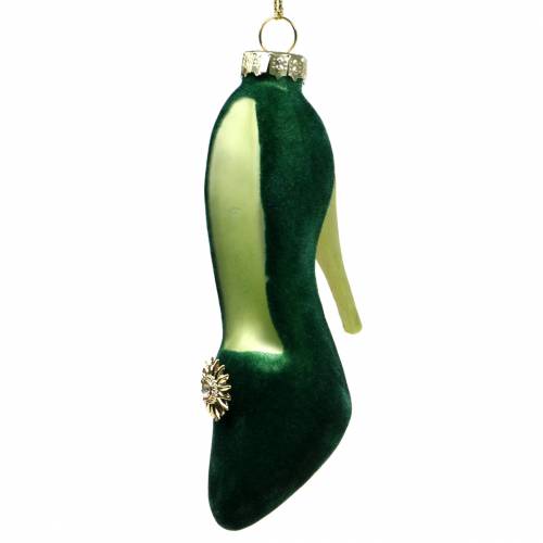 Floristik24 Zapato cristal terciopelo verde 12cm 2pcs