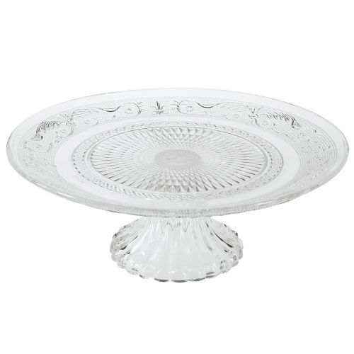 Artículo Plato de cristal con pie Cuenco de cristal plano con estampado transparente Ø25cm