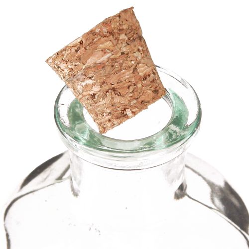 Artículo Jarrón de cristal con forma de botella, jarrón decorativo con corcho, altura 10,5 cm, 8 unidades