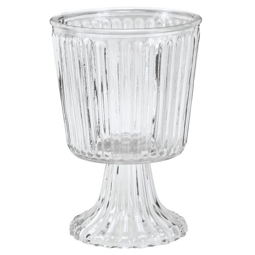 Artículo Jarrón de cristal con pie copa decorativa de cristal estriado Ø13cm H19cm