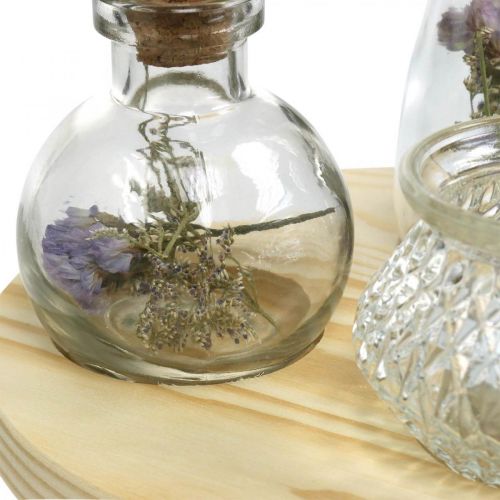 Floristik24 Jarrón sobre bandeja de madera, decoración de mesa con flores secas, farol natural, transparente Ø18cm