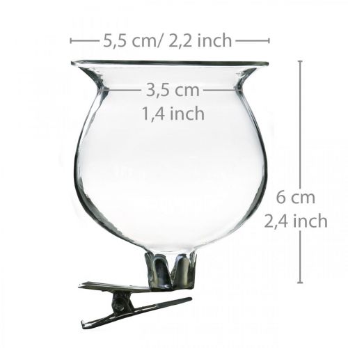 Floristik24 Florero de cristal campana con clip transparente Ø5.5cm H6cm 4pcs