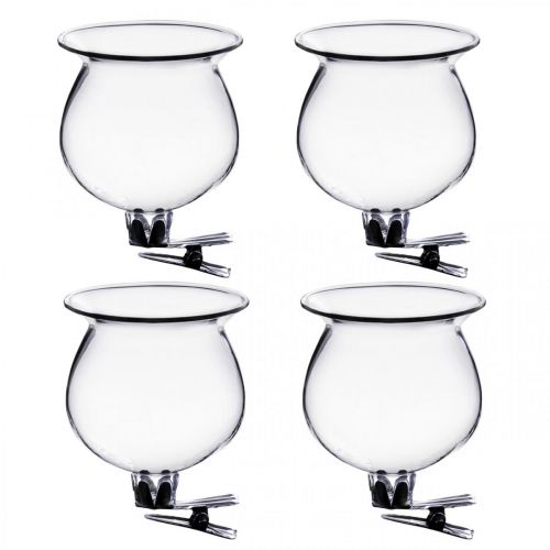 Floristik24 Florero de cristal campana con clip transparente Ø5.5cm H6cm 4pcs