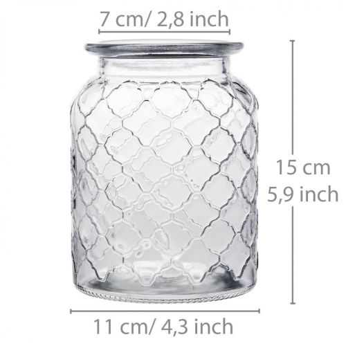 Floristik24 Jarrón de cristal con diseño de diamantes, farol, recipiente de cristal decorativo, decoración de mesa, 2 uds.