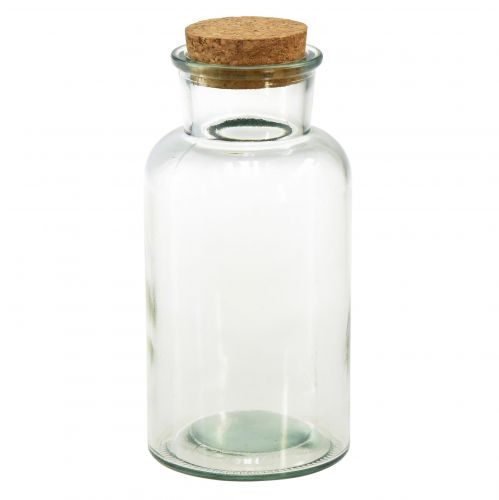 Floristik24 Jarrón de cristal retro de boticario con corcho Ø8,5cm H17cm