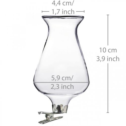 Artículo Florero de cristal tulipán con clip Ø5.9cm H11cm transparente 4pcs
