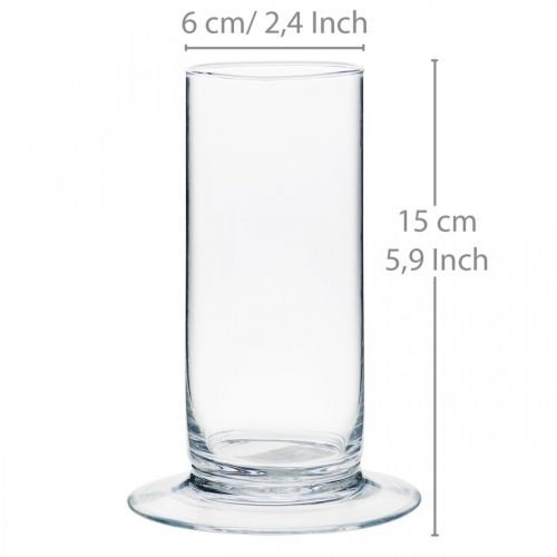 Floristik24 Jarrón de cristal con pie Claro Ø6cm H15cm