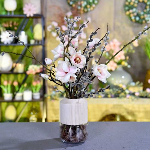 Artículo Jarrón de cristal con jarrón decorativo de madera para floristería seca Al. 20 cm