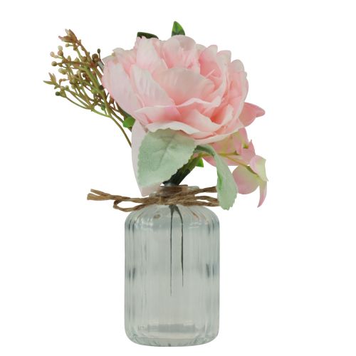 Floristik24 Jarrón de cristal con decoración de mesa artificial rosa peonía 20cm