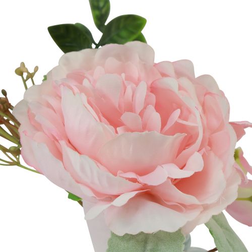 Floristik24 Jarrón de cristal con decoración de mesa artificial rosa peonía 20cm