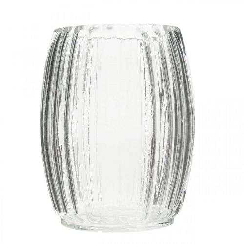 Floristik24 Jarrón de cristal con ranuras, linterna de cristal transparente H15cm Ø11.5cm
