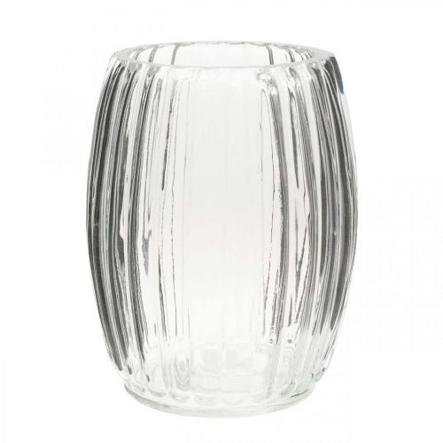 Jarrón de cristal con ranuras, linterna de cristal transparente H15cm Ø11.5cm