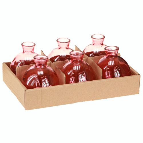Artículo Jarrones de cristal bulbosos rosas retro mini jarrones Ø7,5cm H9cm 6 uds