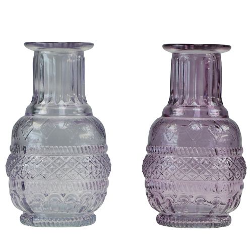 Floristik24 Jarrones de vidrio mini jarrones violeta claro estilo retro violeta H13cm 2 piezas