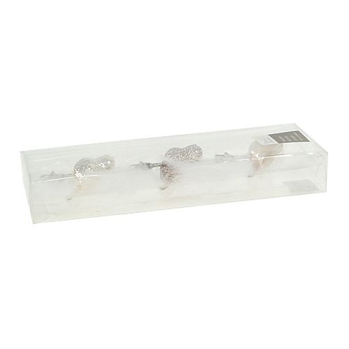 Floristik24 Pájaro de cristal en clip crema 7.5cm 3pcs
