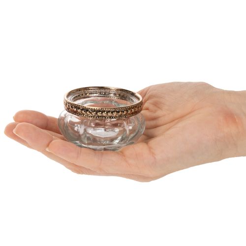 Portavelas de cristal con borde decorativo de metal, 6 cm, 4 unidades | Floristik24.es