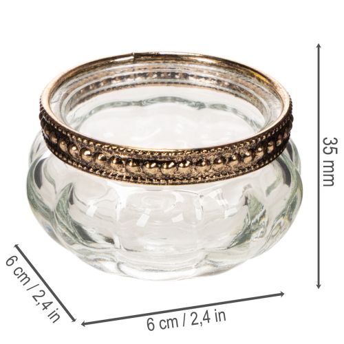Portavelas de cristal con borde decorativo de metal, 6 cm, 4 unidades | Floristik24.es