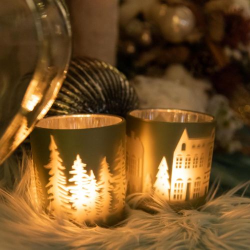 Floristik24 Faroles, portavelas de cristal Navidad verde Ø7cm 2pcs
