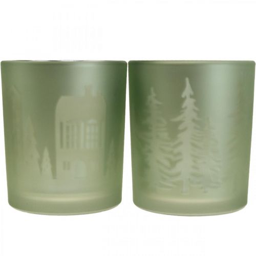 Floristik24 Faroles, portavelas de cristal Navidad verde Ø7cm 2pcs