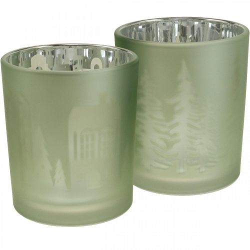 Floristik24 Faroles, portavelas de cristal Navidad verde Ø7cm 2pcs