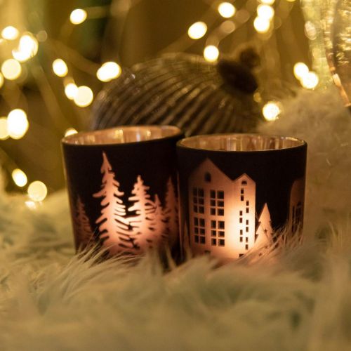 Floristik24 Faroles, portavelas de cristal Navidad negro Ø7cm 2pcs