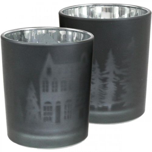 Faroles, portavelas de cristal Navidad negro Ø7cm 2pcs