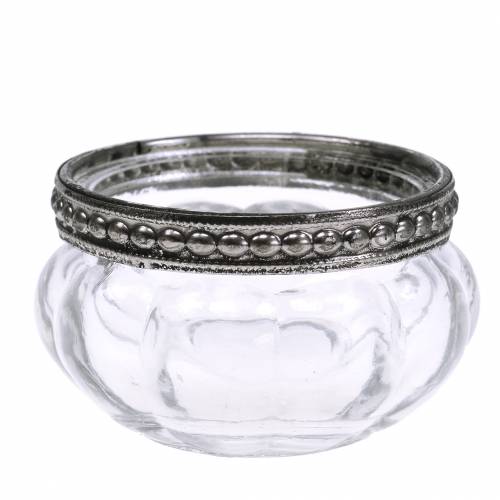 Floristik24 Vela de té de cristal envejecido con borde de metal Ø6cm H3.5cm