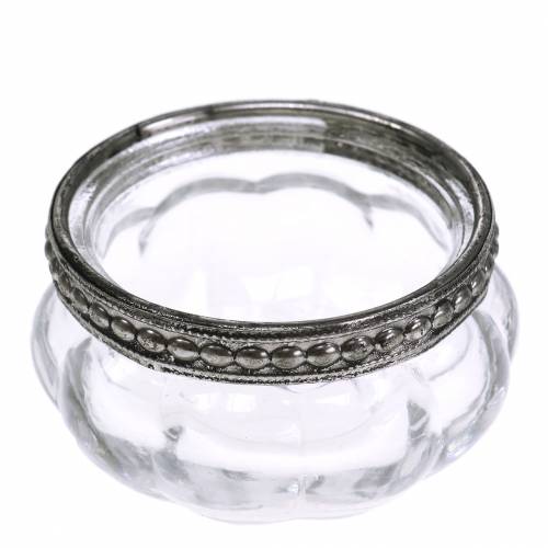 Floristik24 Vela de té de cristal envejecido con borde de metal Ø6cm H3.5cm