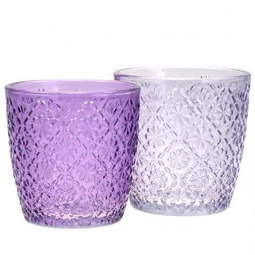 Floristik24 Linterna de cristal morado Ø9cm H9cm 2pcs